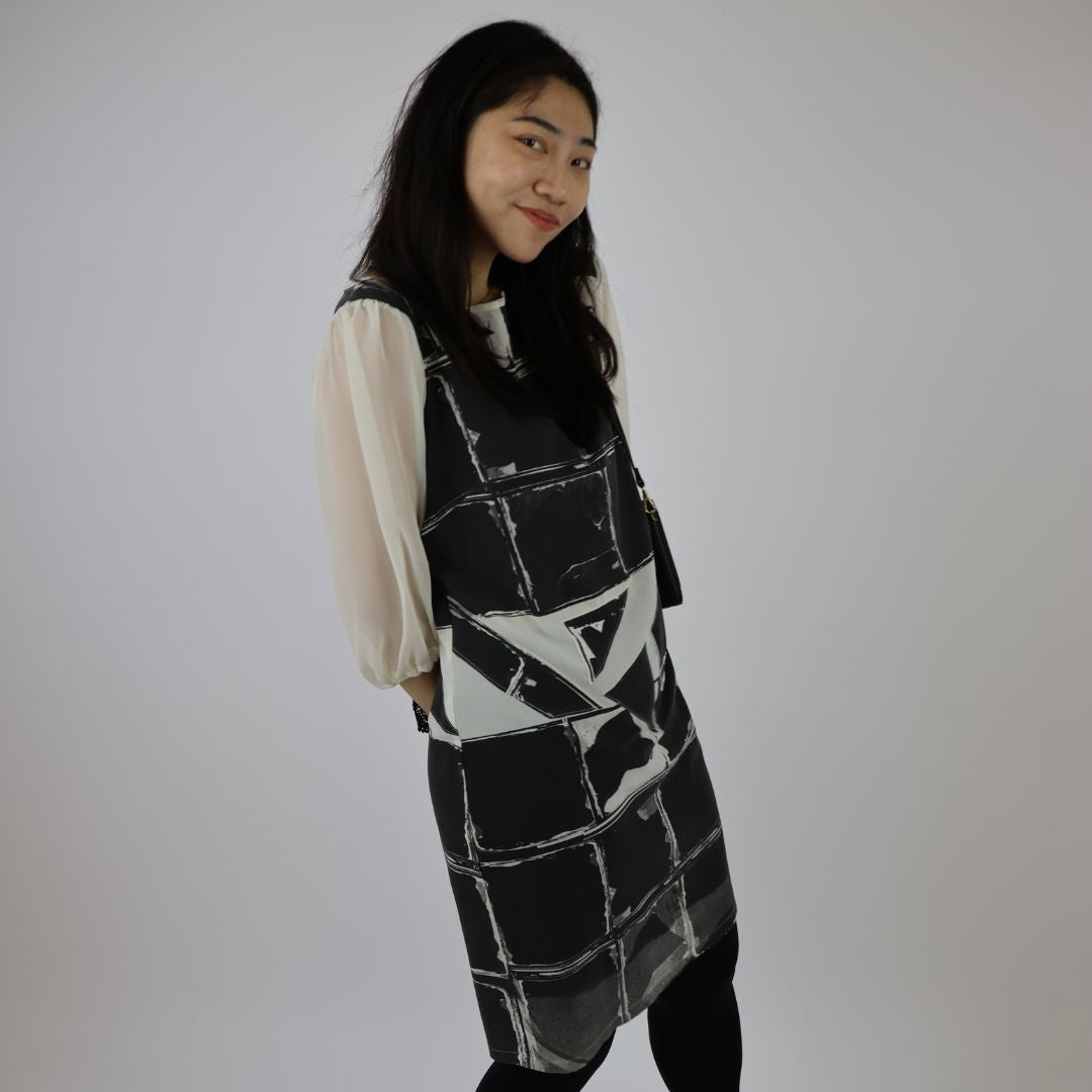 Geometric Window Patterned Chiffon Party Dress — handmade occasion wear by Susan Kistner for Bright Hopes Art