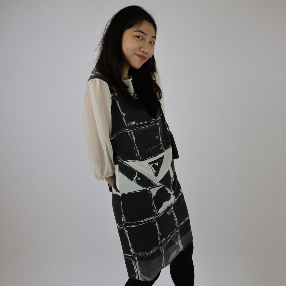 Geometric Window Patterned Chiffon Party Dress — handmade by Susan Kistner