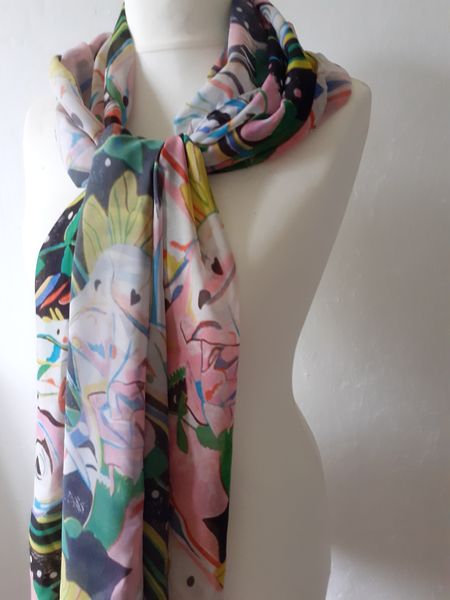 Vibrant Multi-Coloured Chiffon Scarf and Shawl — handmade accessory by Susan Kistner, Bright Hopes Art