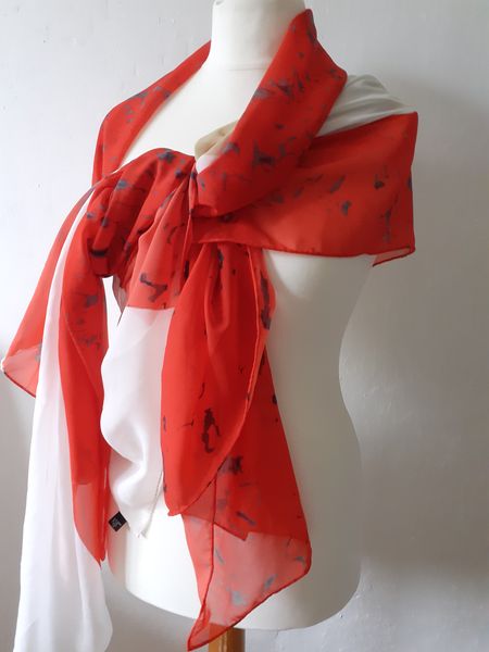 Elegant Red Chiffon Scarf and Shawl — handmade accessory by Susan Kistner, Bright Hopes Art
